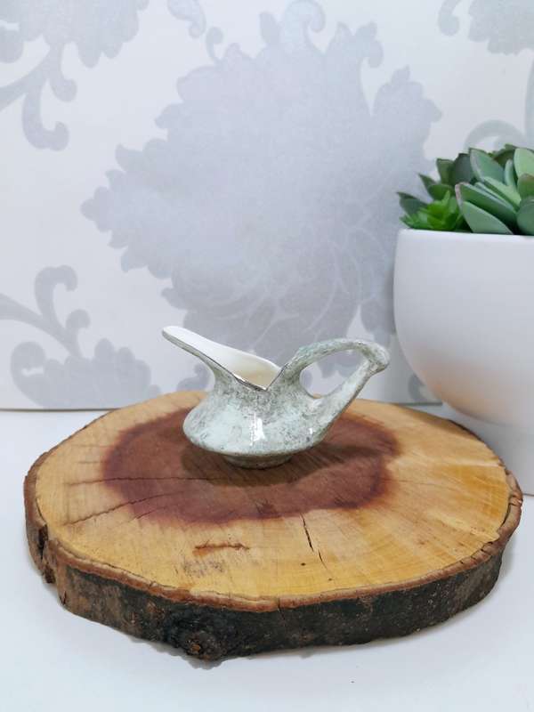Mottled Green Uniquely Shaped Small Porcelain Creamer / Milk Jug