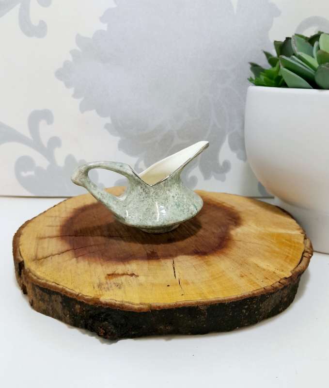 Mottled Green Uniquely Shaped Small Porcelain Creamer / Milk Jug