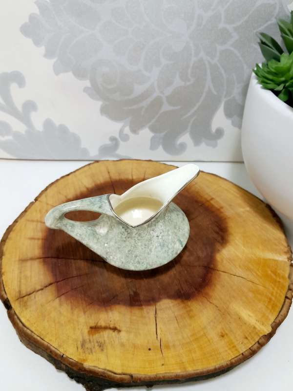 Mottled Green Uniquely Shaped Small Porcelain Creamer / Milk Jug
