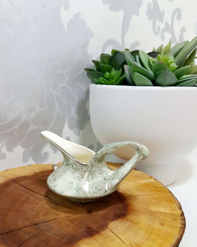 Mottled Green Uniquely Shaped Small Porcelain Creamer / Milk Jug