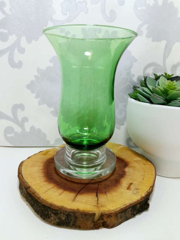 Green Glass Bell Shaped Dome With Loose Clear Glass Base