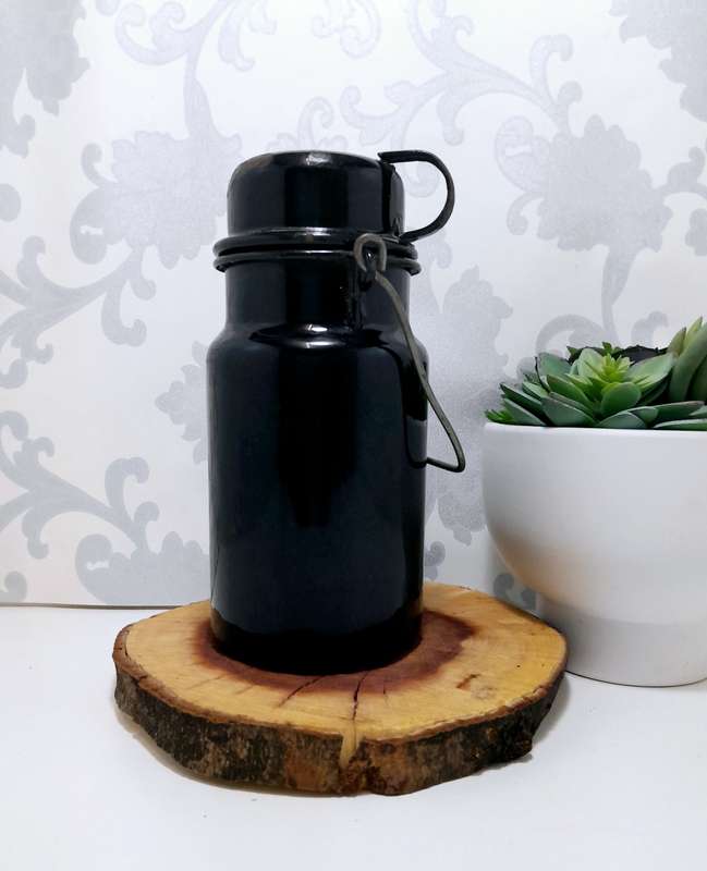 Antique Black & White Enamel Billy Can  Flask & Cup With Handle  Age Character