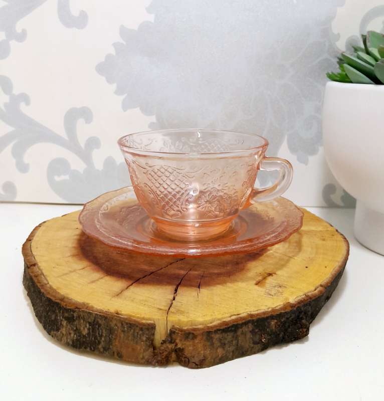 Gorgeous Salmon Pink Glass Duo  Cup & Saucer