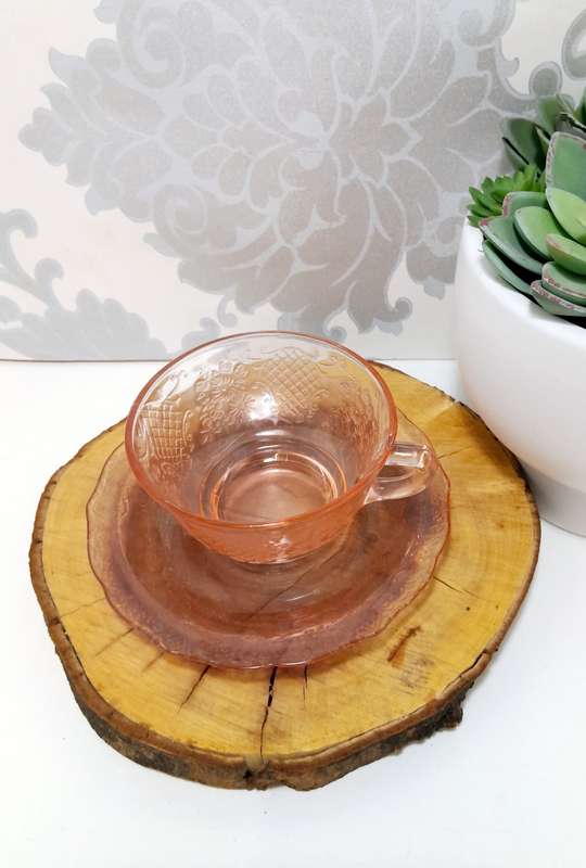 Gorgeous Salmon Pink Glass Duo  Cup & Saucer