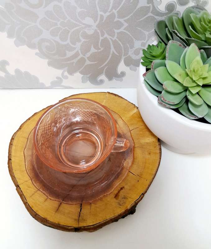 Gorgeous Salmon Pink Glass Duo  Cup & Saucer
