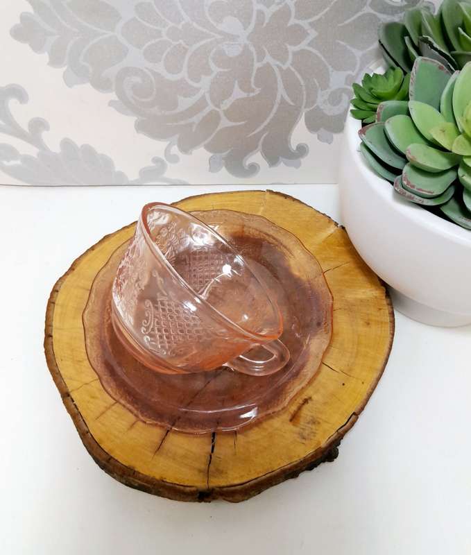 Gorgeous Salmon Pink Glass Duo  Cup & Saucer