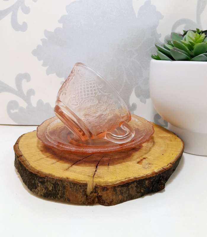 Gorgeous Salmon Pink Glass Duo  Cup & Saucer