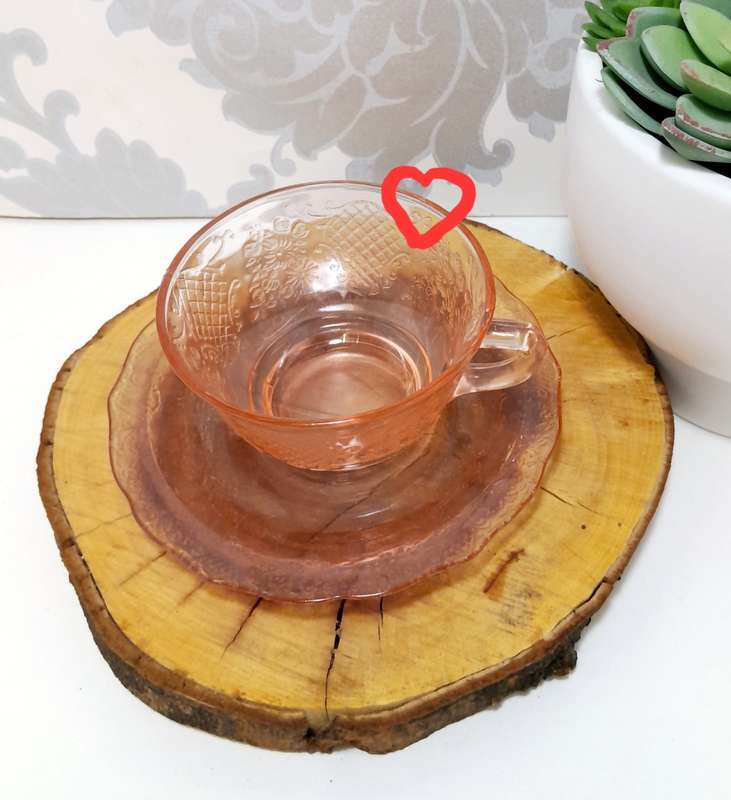 Gorgeous Salmon Pink Glass Duo  Cup & Saucer