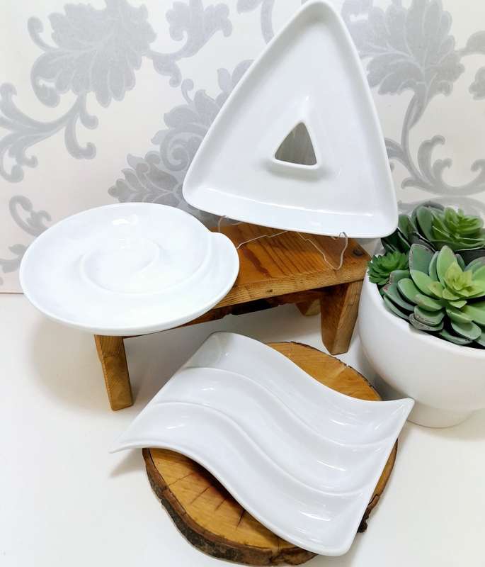 Set Of 3 Classic White Small Crudités Platters