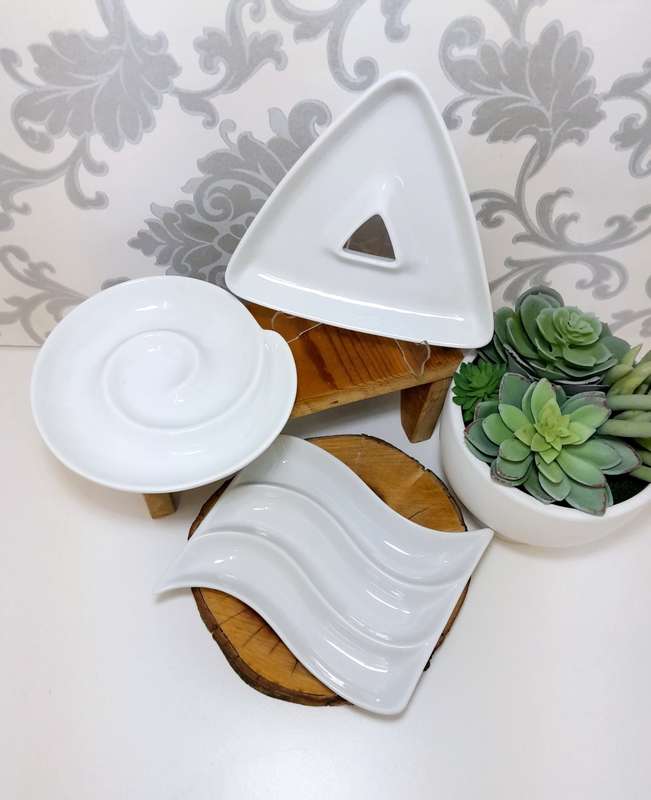 Set Of 3 Classic White Small Crudités Platters