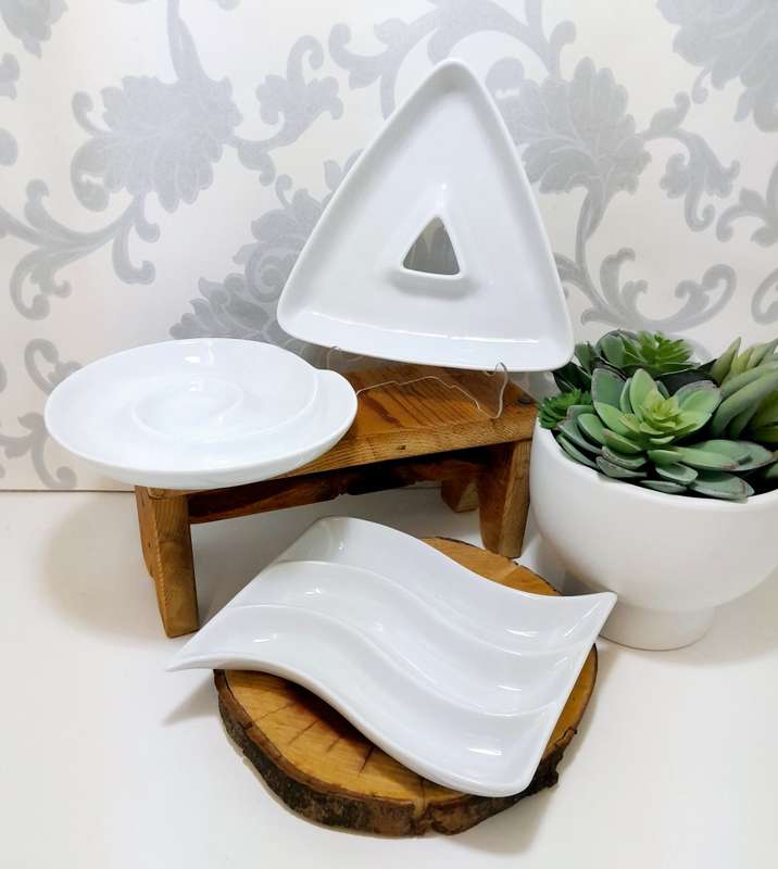 Set Of 3 Classic White Small Crudités Platters