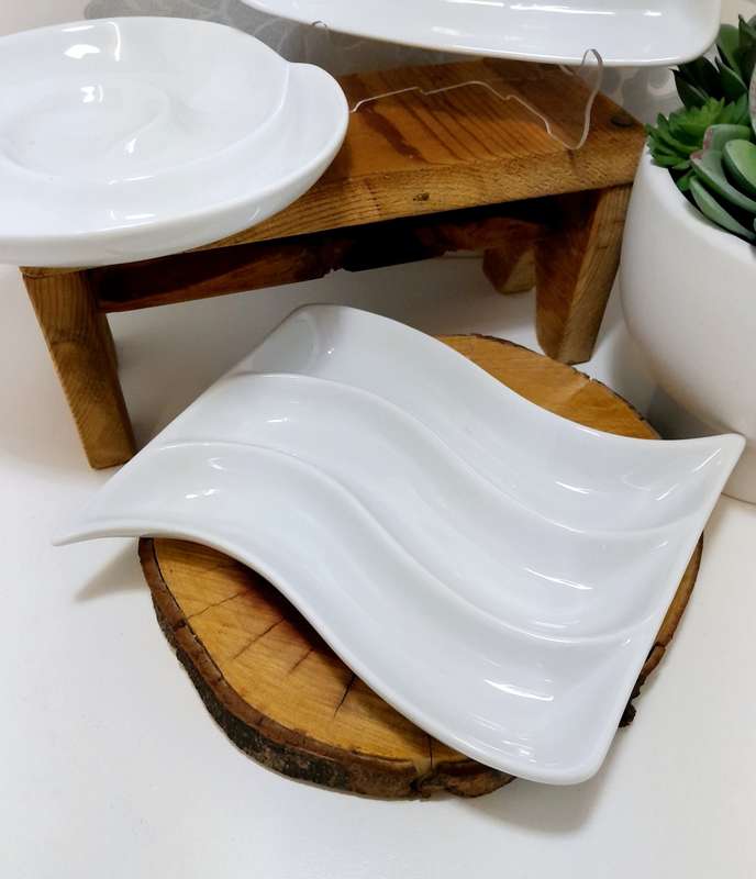 Set Of 3 Classic White Small Crudités Platters