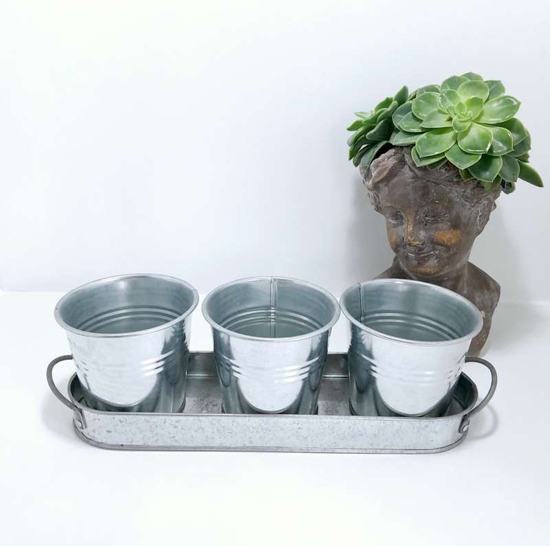 Kitchen Window Triple Aluminium Herb Planter Set On Tray