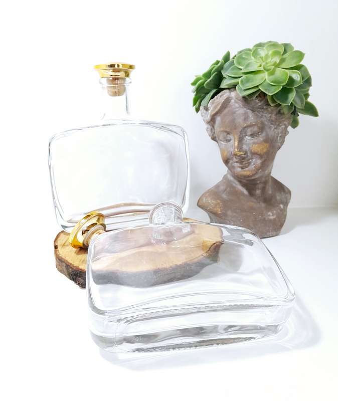 Two Heavy Glass Rectangular Graduating Decanters