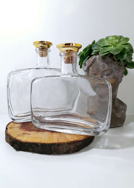 Two Heavy Glass Rectangular Graduating Decanters