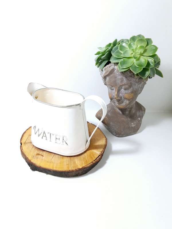 Off White Metal Water Jug With Grey Rim & Embossed Water