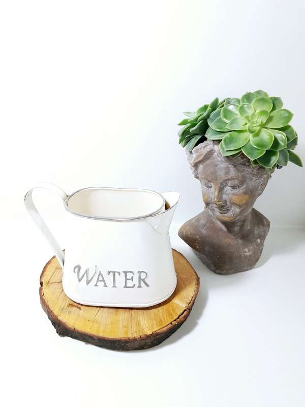 Off White Metal Water Jug With Grey Rim & Embossed Water