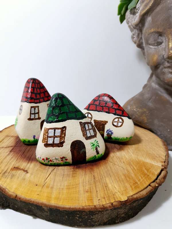 Set Of 3 Quirky Hand Painted Dwarf House Rocks