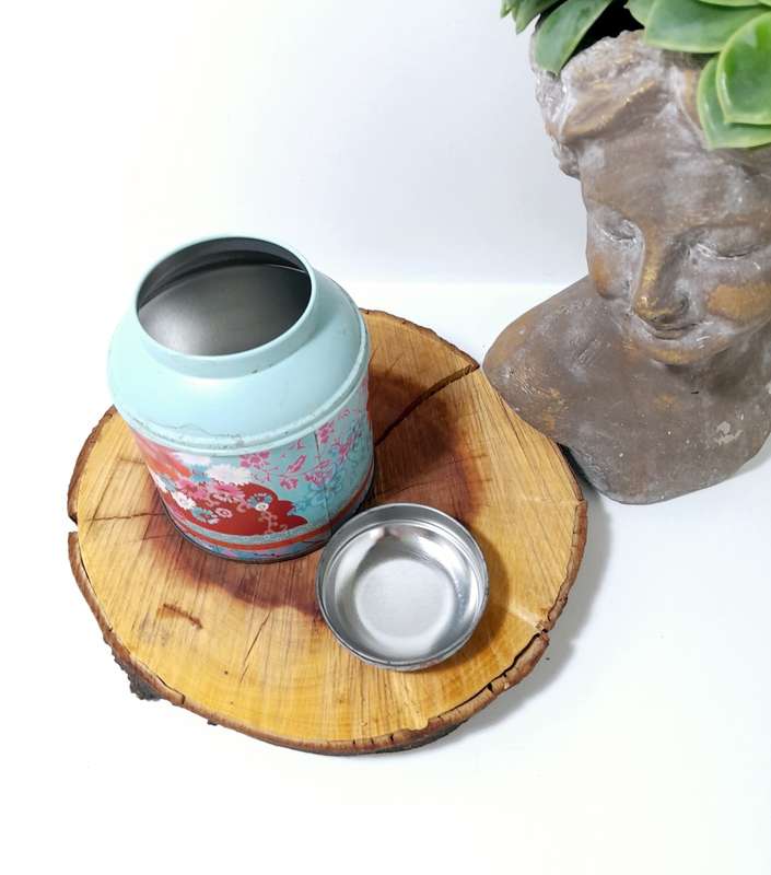 Vintage Woolworths Rooibos Tea Tin  Light Blue With Deep Pink