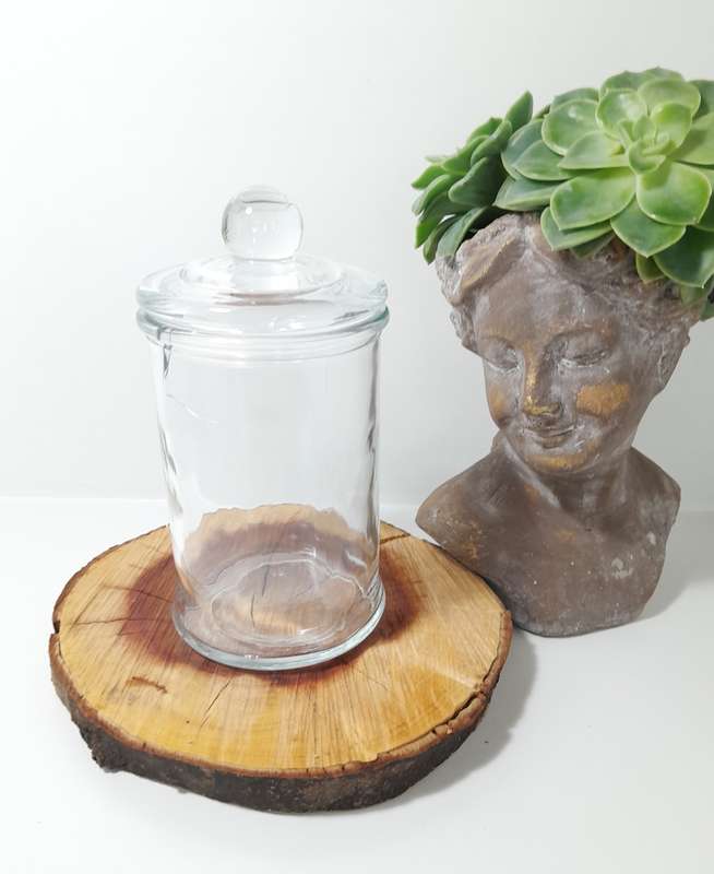 Clear Glass Storage Jar With Tight Fitting Lid & Knob Finial