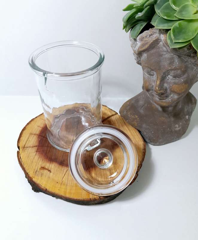 Clear Glass Storage Jar With Tight Fitting Lid & Knob Finial