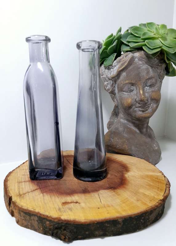 Pair Of Small Ombré Grey Glass Bottle Bud Vases