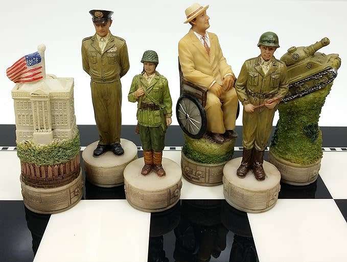 World War 2 USA vs Germany Set of Chess Men Pieces Hand Painted