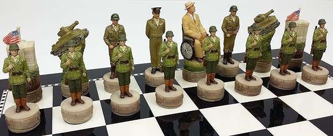 World War 2 USA vs Germany Set of Chess Men Pieces Hand Painted