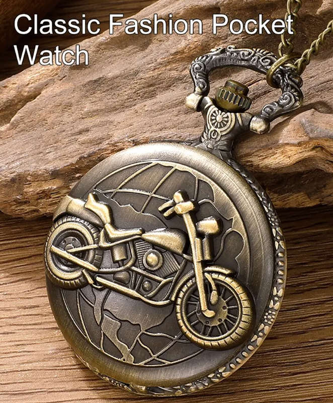 Retro Motorcycle  Pocket Watch - Globe