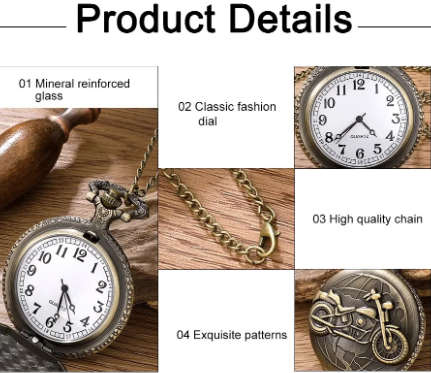 Retro Motorcycle  Pocket Watch - Globe