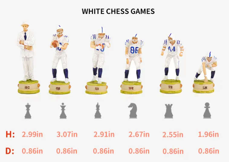 Foot Ball Character themed chess game only chess pieces