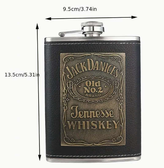 Faux Leather Flask, Stainless Steel Square Flask