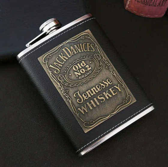 Faux Leather Flask, Stainless Steel Square Flask