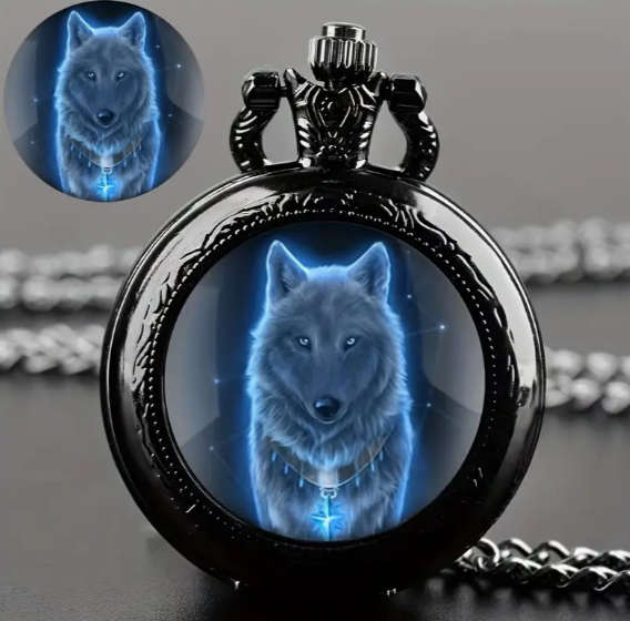 Retro Wolf Blue Pocket Watch
