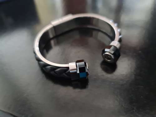 Amazing Swarovski Black Leather Cuff Bracelet