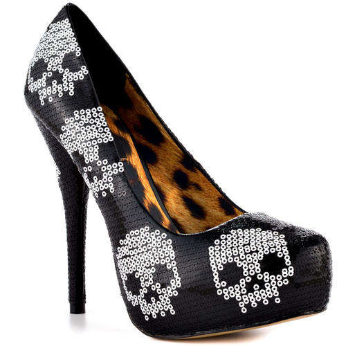 IRON FIST HEELS - DIGISKULL SEQUIN PLATFORM BLACK - SIZE 6