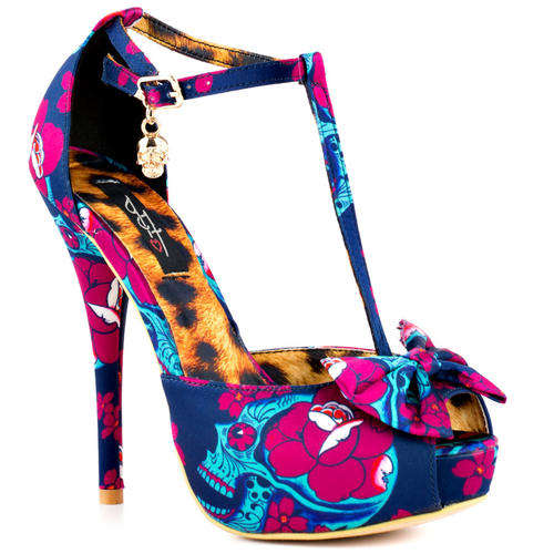 IRON FIST HEELS - BLACK LIGHT SKULL T- BAR PEEPTOE - SIZE 8
