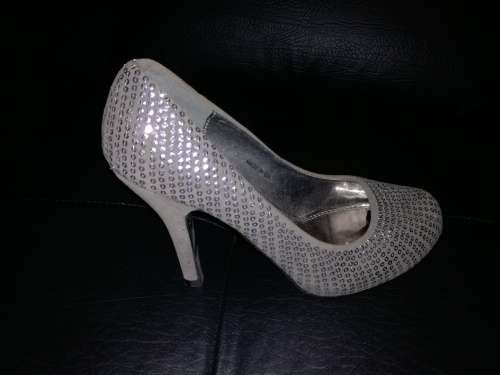 SILVER SEQUIN HEELS
