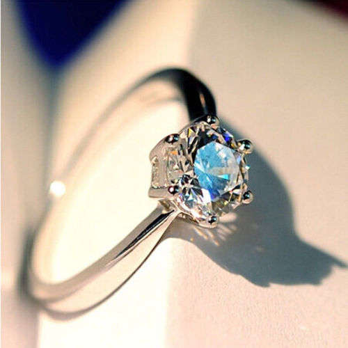 1ct Luxury Jewelry 925 Silver CZ Solitaire Band Women's Engagement Ring Size 7