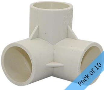 PVC Corner Connector, 3-way elbow - 32mm. Pack of 10 units