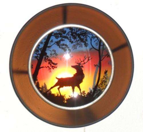 Large, retro, 1950s, dome wall light, "Stag at sunset"