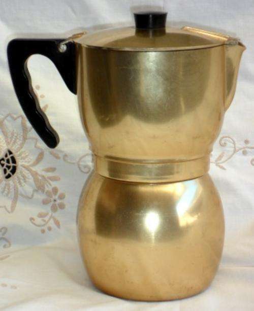 Large (800ML), rare gold, 1950s, "Luxa Express", espresso coffee pot, made in Italy