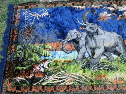 Retro elephant and tiger carpet / wall hanging made in Italy