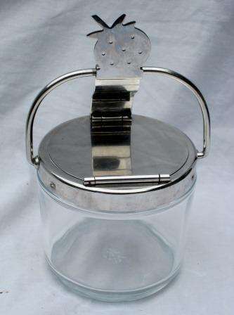 Retro stainless steel and glass strawberry jam jar by WMF Germany