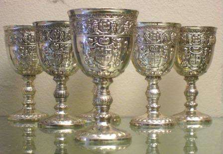Set of 6 large vintage silver plated port goblets with crest