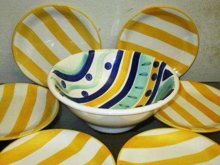 Retro mid century CJ Ceraminter of Italy hand painted 7 piece salad or pasta set