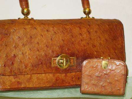 Vintage designer genuine ostrich leather handbag and purse