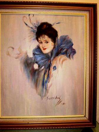 Large framed signed avant garde lady portrait painting on board dated 1960