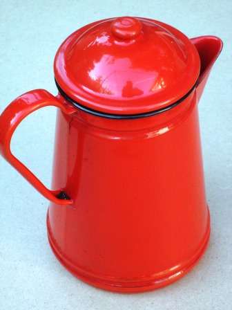Large retro red enamel coffee pot