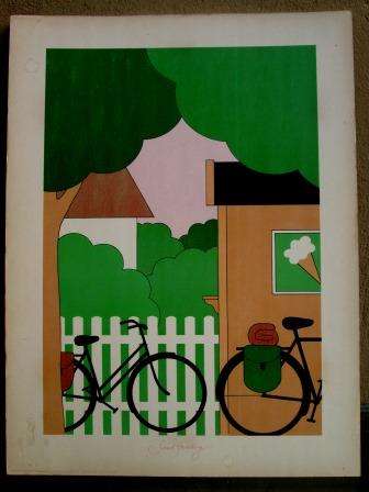 Retro mid century Danish POP ART print "Cykeltasker" by Svend Hamborg printed in Denmark